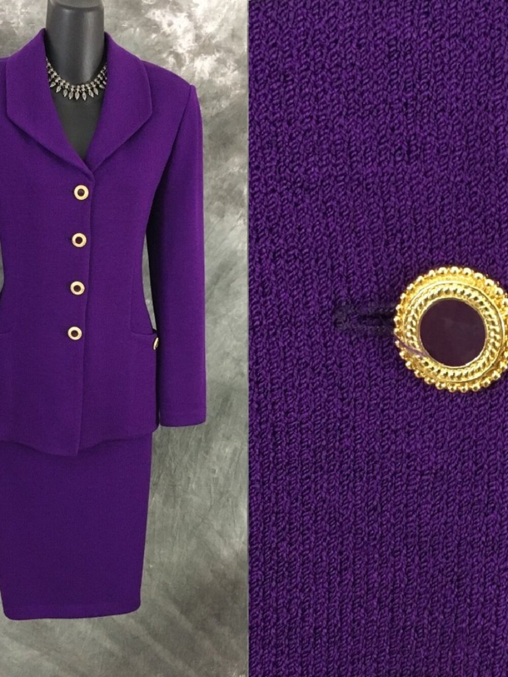 BEAUTIFUL St John collection knit purple jacket skirt suit size 6